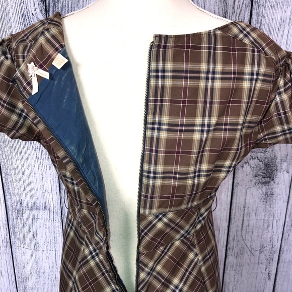 SOLD Anthropologie Maeve  Brown Plaid Dress - Picture 5 of 8